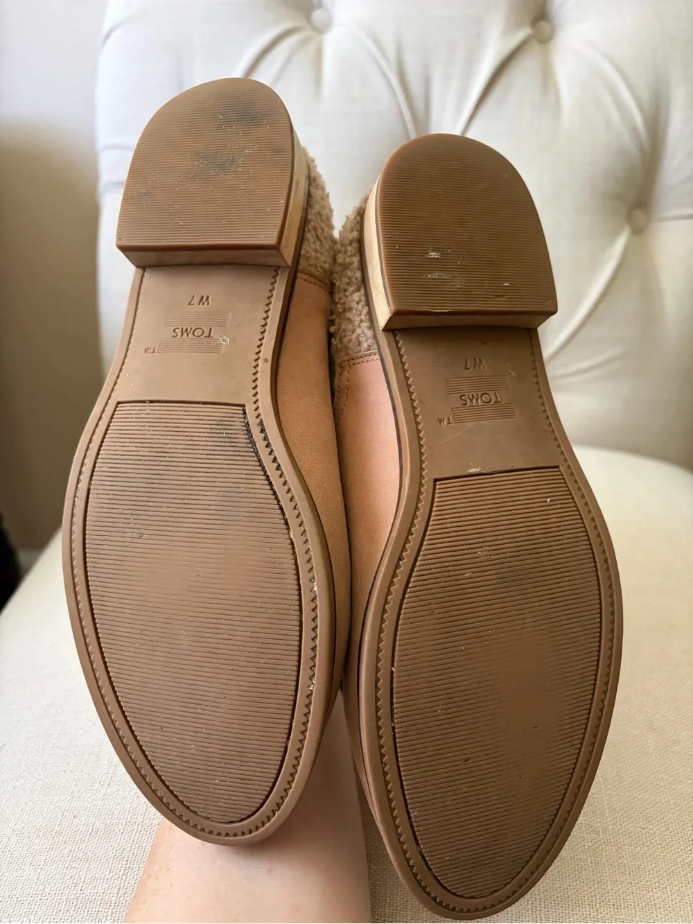 Toms Tan Chelsea Booties with Shearling Heel Accent